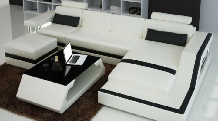 Designer Living Landschaft Große moderne Ledersofa mit USB HAMBURG III Ecksofa Sofa  Conception Paysage de vie Grand canapé moderne en cuir avec USB HAMBURG III Canapé d'angle Sofa