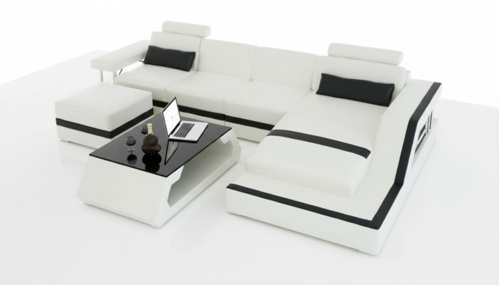 Designer Living Landschaft Große moderne Ledersofa mit USB HAMBURG III Ecksofa Sofa  Conception Paysage de vie Grand canapé moderne en cuir avec USB HAMBURG III Canapé d'angle Sofa