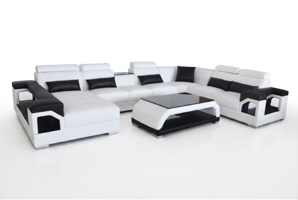 Canapé d'angle en cuir design moderne Canapé Siège Espace de vie Paysage + Table + USB