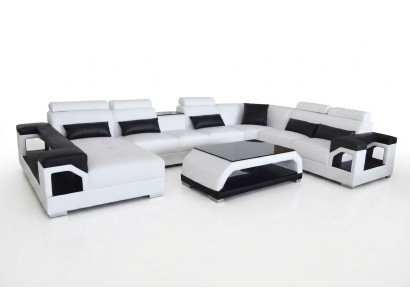 Canapé d'angle en cuir design moderne Canapé Siège Espace de vie Paysage + Table + USB