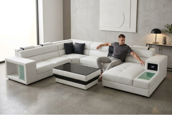 Canapé d'angle avec éclairage et port USB en cuir Moder Living paysage Canapé Rembourrage