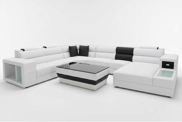 Canapé d'angle avec éclairage et port USB en cuir Moder Living paysage Canapé Rembourrage