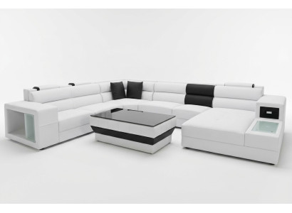 Canapé d'angle avec éclairage et port USB en cuir Moder Living paysage Canapé Rembourrage