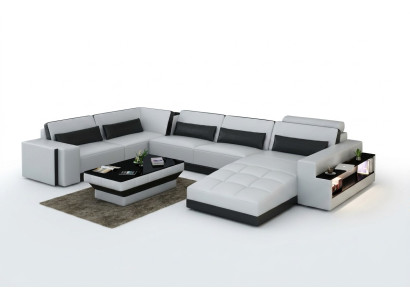 Canapé en cuir avec canapé USB Coin salon Canapé d'angle Ensemble de coins Design Canapé moderne
