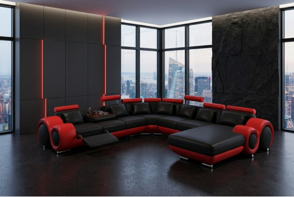 Canapé en cuir Canapé canapé paysage vivant Canapé d'angle Suite d'angle Design Moderne Canapé avec USB
