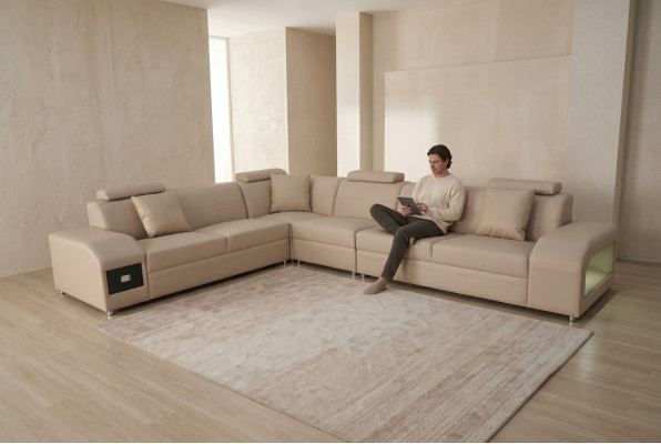 Canapé d'angle Suite Design Canapé Moderne + USB Canapé en cuir Canapé Paysage Vivant Canapé