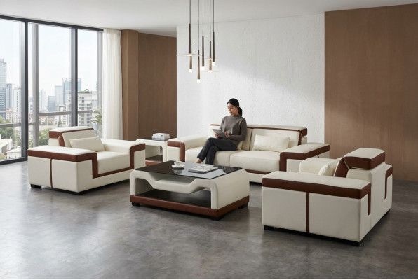 Suite complète 3+2+1 + Table de canapé Groupe de sièges en cuir Canapé + USB