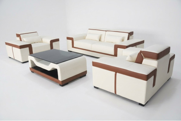 Suite complète 3+2+1 + Table de canapé Groupe de sièges en cuir Canapé + USB