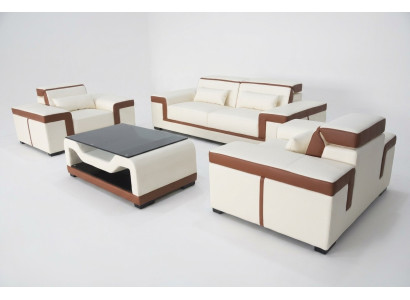 Suite complète 3+2+1 + Table de canapé Groupe de sièges en cuir Canapé + USB