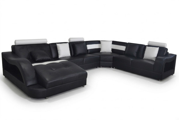 Canapé en cuir avec port USB, ensemble de coins de vie, design de canapés modernes en forme de U.