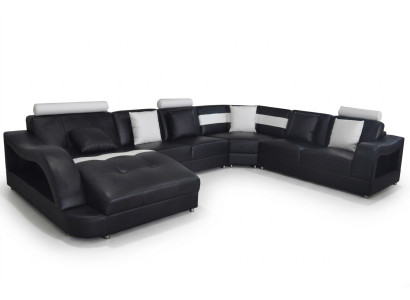 Canapé en cuir avec port USB, ensemble de coins de vie, design de canapés modernes en forme de U.