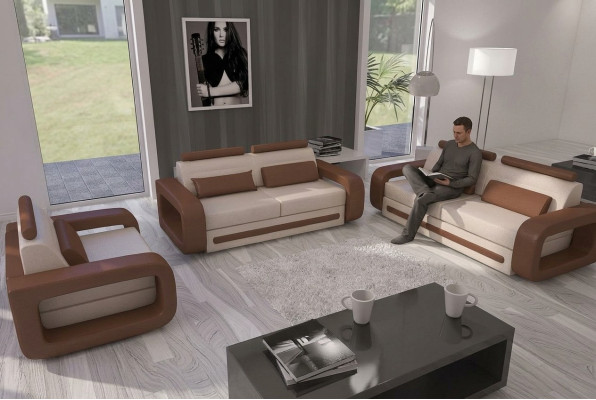 Ensemble de canapé Canapé Sofa Revêtement en cuir Canapés Canapés 3+2+1 Ensemble Suite Davos nouveau