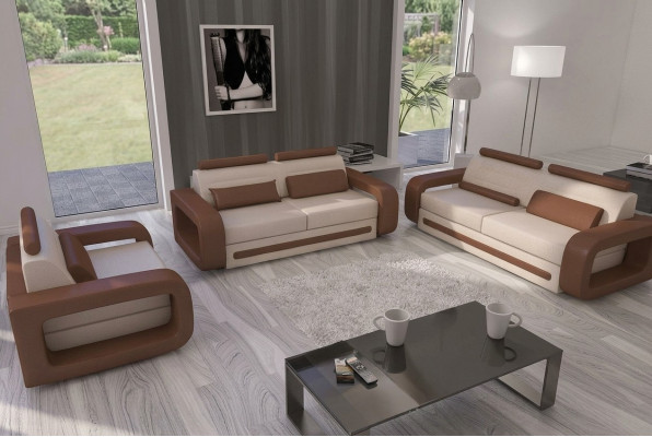 Ensemble de canapé Canapé Sofa Revêtement en cuir Canapés Canapés 3+2+1 Ensemble Suite Davos nouveau