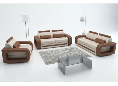 Ensemble de canapé Canapé Sofa Revêtement en cuir Canapés Canapés 3+2+1 Ensemble Suite Davos nouveau