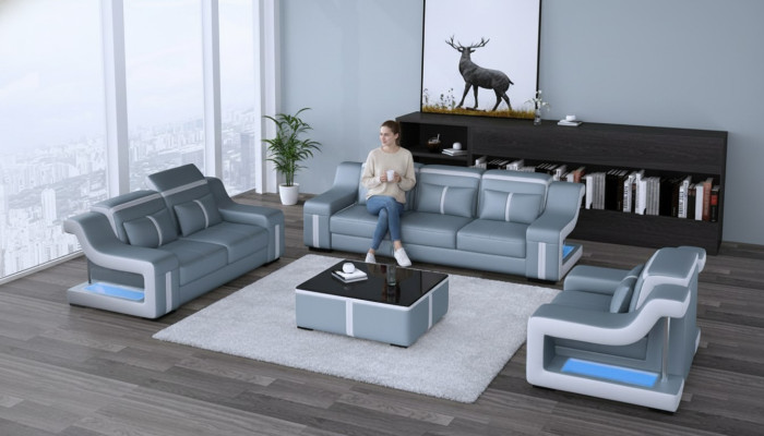 Canapé Canapé USB Rembourrage 3+2+1 Ensemble Sofas en Cuir Canapés Set Combinaison nouveau