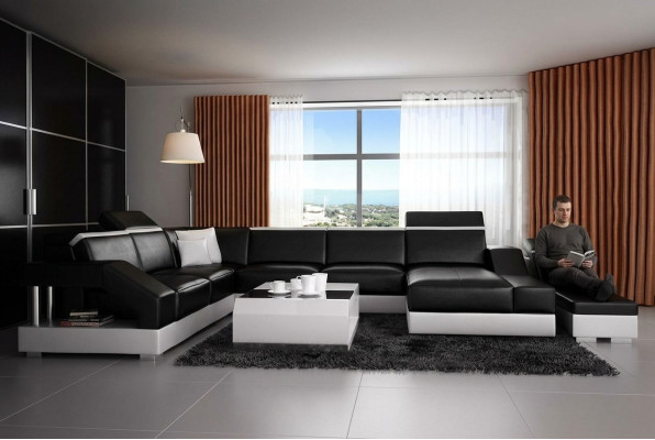 Canapé en cuir Canapé Canapé Paysage vivant Canapé d'angle Suite Design Canapé moderne avec USB