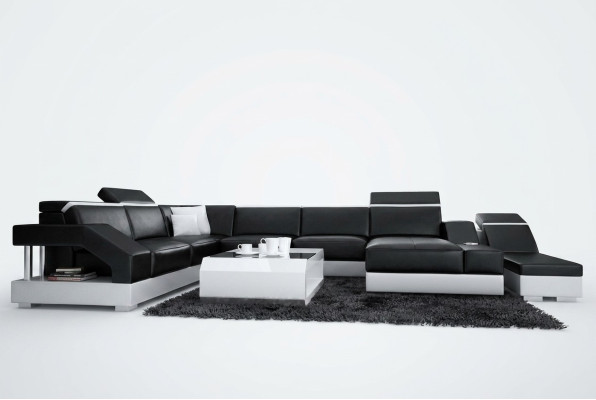 Canapé en cuir Canapé Canapé Paysage vivant Canapé d'angle Suite Design Canapé moderne avec USB