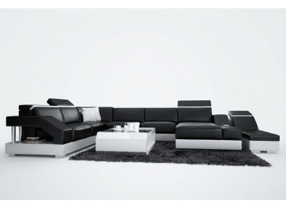 Canapé en cuir Canapé Canapé Paysage vivant Canapé d'angle Suite Design Canapé moderne avec USB