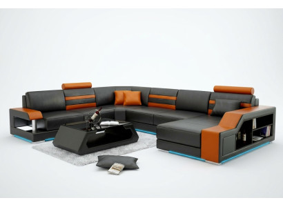 Canapé design Canapé d'angle Paysage de vie avec étagère Rembourrage Siège Suite Canapé en cuir USB