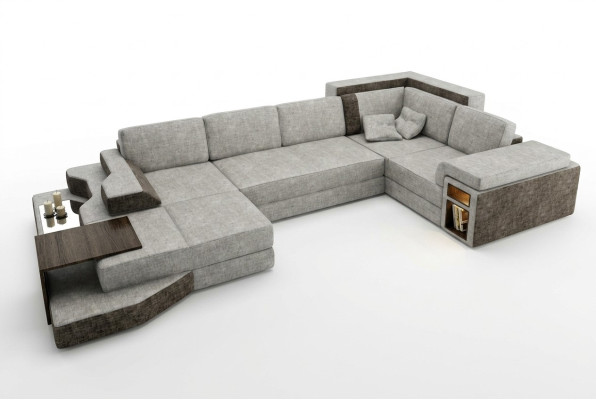 XXL Design Grand canapé avec USB Canapé d'angle Canapé Wohlandschaft en forme de U Cuir Textile Angle.