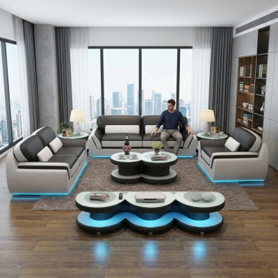 Canapé en cuir canapé set neuf 3 + 2 + 1 suite Design Moderne Canapé + USB