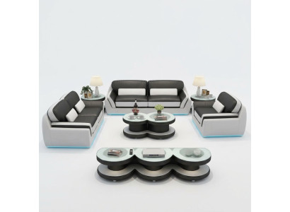Canapé en cuir canapé set neuf 3 + 2 + 1 suite Design Moderne Canapé + USB