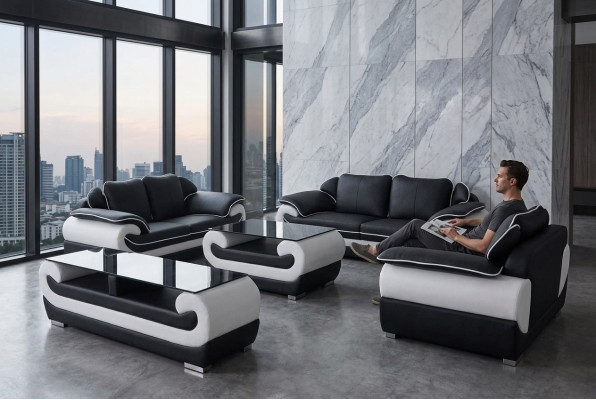 Ensemble de canapé en cuir design mobilier de canapé tissu complet 4 pièces 3+2+1 avec USB