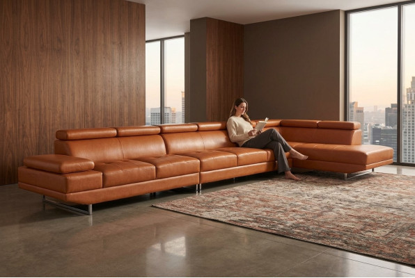 XXL Canapé de rêve pour salon, canapé, siège, suite rembourrés, paysage de vie en cuir d'angle + USB