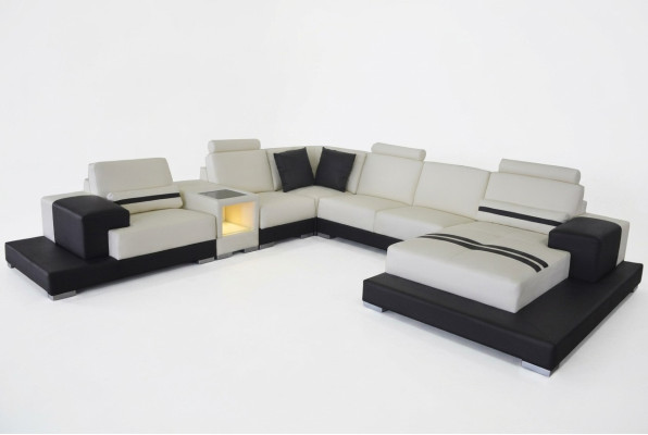 Canapé d'angle en cuir Canapé Salon Paysage Design Moderne en U en forme de USB