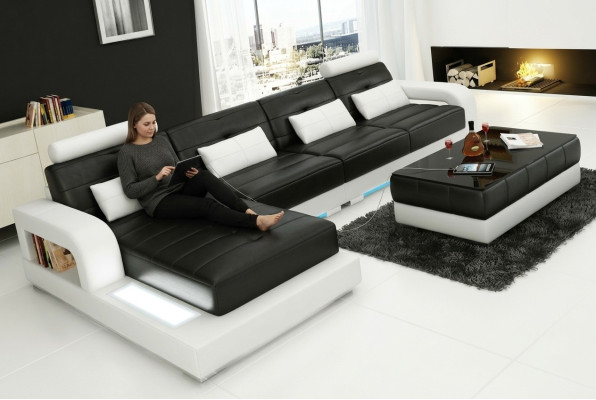 Canapé en cuir avec USB, canapé d'angle de paysage vivant, suite d'angle design canapé moderne L6008C