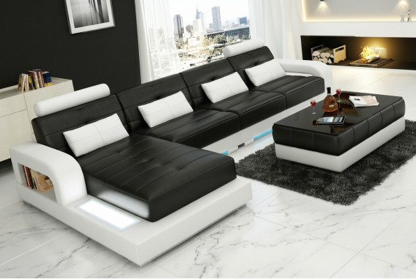 Canapé en cuir avec USB, canapé d'angle de paysage vivant, suite d'angle design canapé moderne L6008C