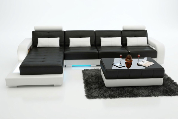 Canapé en cuir avec USB, canapé d'angle de paysage vivant, suite d'angle design canapé moderne L6008C