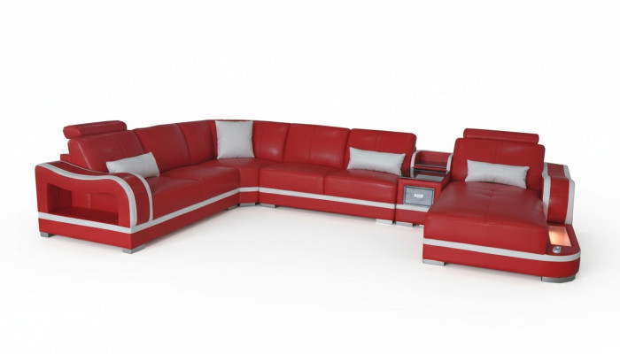 Canapé en cuir avec USB Canapé Salon Suite Living Design Moderne Canapé d'angle en U