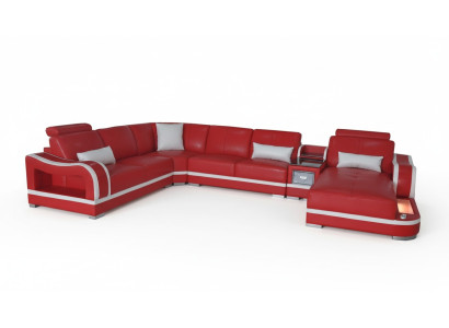 Canapé en cuir avec USB Canapé Salon Suite Living Design Moderne Canapé d'angle en U