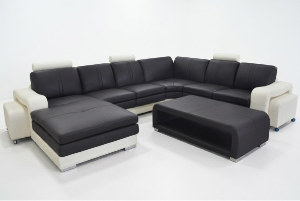 Canapé d'angle en cuir + USB, Siège rembourré de canapé, Suite de meubles de paysage design moderne.