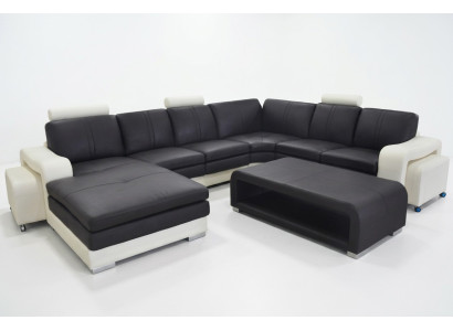 Canapé d'angle en cuir + USB, Siège rembourré de canapé, Suite de meubles de paysage design moderne.