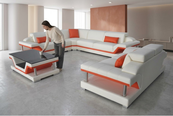 Moderne Ecksofa Couch Polsterecke Wohnlandschaft Sofa Eckgarnitur + USB