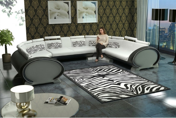 Canapé d'angle en cuir avec coussin d'assise en forme de U Canapé d'angle moderne designer + USB
