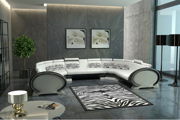 Canapé d'angle en cuir avec coussin d'assise en forme de U Canapé d'angle moderne designer + USB