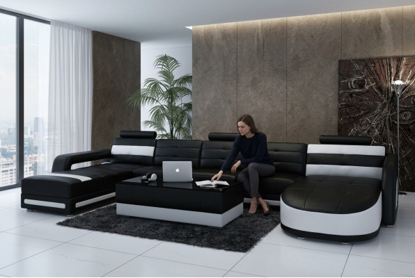 Canapé en cuir Sofa Canapé Paysage vivant Canapé d'angle Suite Design Canapé moderne avec USB