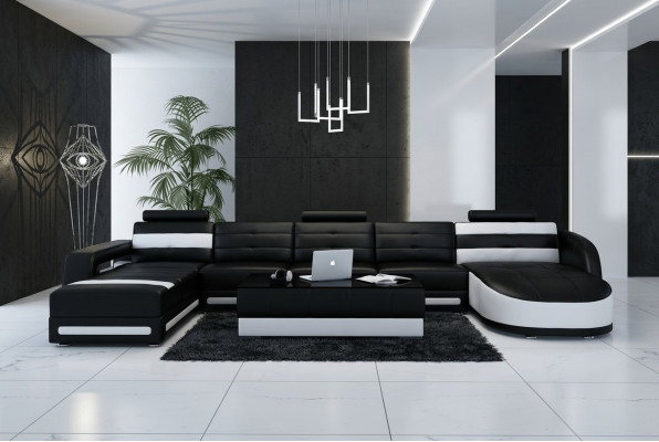 Canapé en cuir Sofa Canapé Paysage vivant Canapé d'angle Suite Design Canapé moderne avec USB