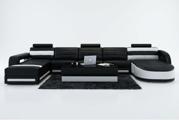 Canapé en cuir Sofa Canapé Paysage vivant Canapé d'angle Suite Design Canapé moderne avec USB