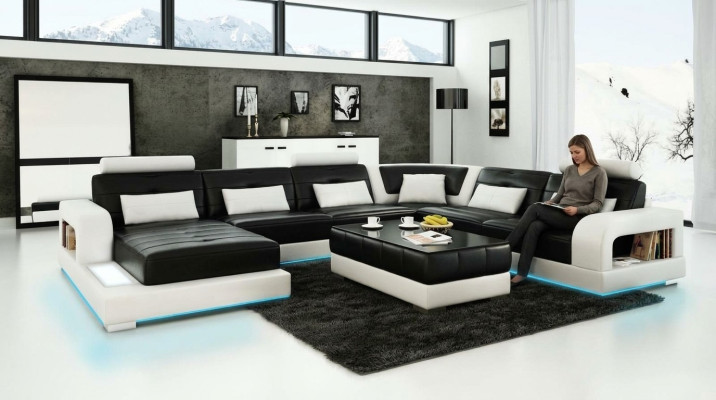 Canapé Canapé d'angle Design Paysage vivant avec étagère Rembourrage Siège Suite Canapé en cuir USB