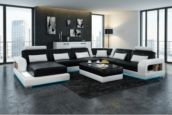 Canapé Canapé d'angle Design Paysage vivant avec étagère Rembourrage Siège Suite Canapé en cuir USB