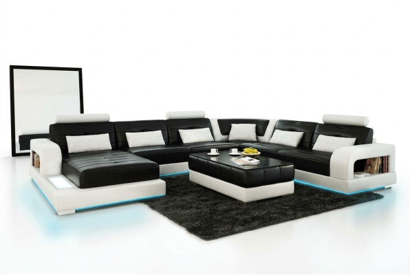 Canapé Canapé d'angle Design Paysage vivant avec étagère Rembourrage Siège Suite Canapé en cuir USB