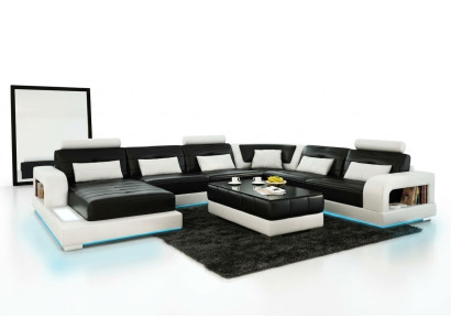 Canapé Canapé d'angle Design Paysage vivant avec étagère Rembourrage Siège Suite Canapé en cuir USB