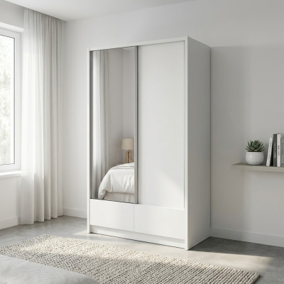 Range-manteau de 130 cm avec portes coulissantes pour le stockage, armoire étagère pour bureau ou archives.