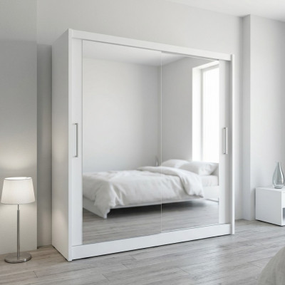 Armoire à miroir pour chambre flottante de 200 cm avec armoires à vêtements et portes coulissantes.