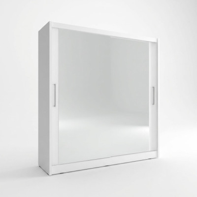 Armoire à miroir pour chambre flottante de 200 cm avec armoires à vêtements et portes coulissantes.