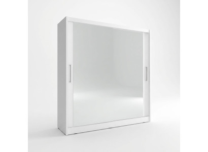 Armoire à miroir pour chambre flottante de 200 cm avec armoires à vêtements et portes coulissantes.